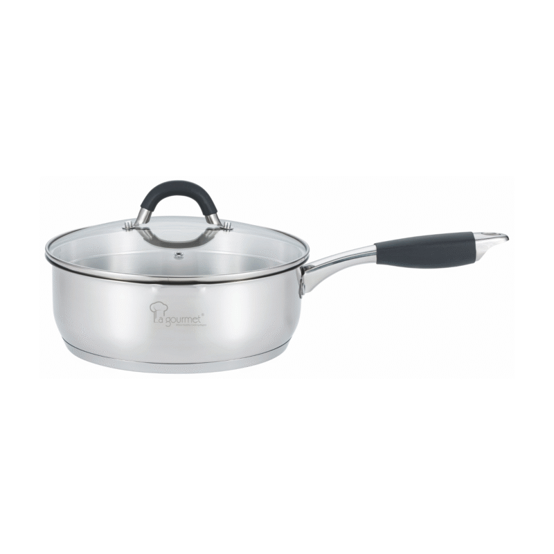 La gourmet Aura 24×8.5cm Deep Frypan with Strainer, Glass Lid & Silicone Handle, 3.8L