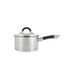 La gourmet Aura 18x10cm Stainless Steel Saucepan with Strainer, Glass Lid & Silicone Handle,2.5L