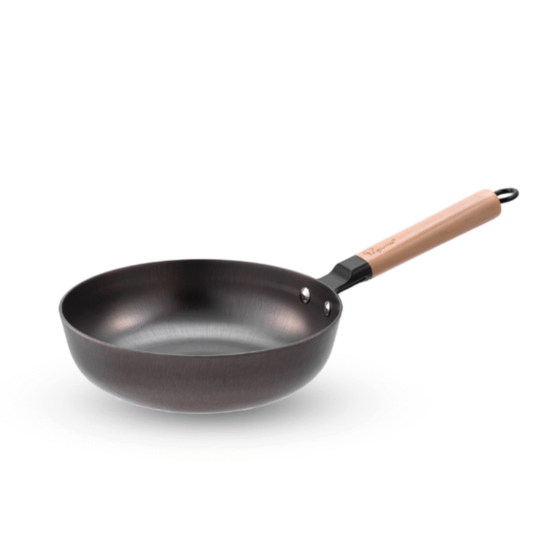 La gourmet Nitrigan 24 x 7cm Cast Iron Deep Frypan with Long Wooden Handle, 2.5L (IH)