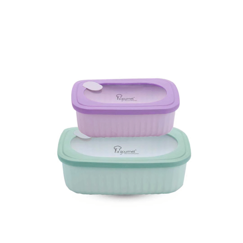 La gourmet Snack N’ Sip 2 Pieces Rectangular Container Set - Green/ Purple