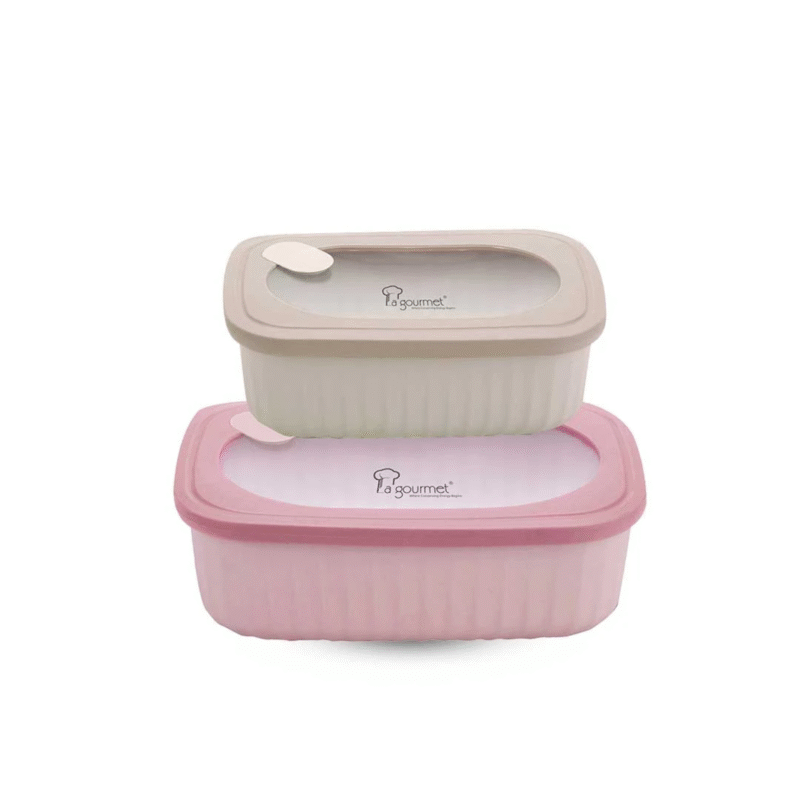 La gourmet Snack N’ Sip 2 Pieces Rectangular Container Set - Pink/Cream