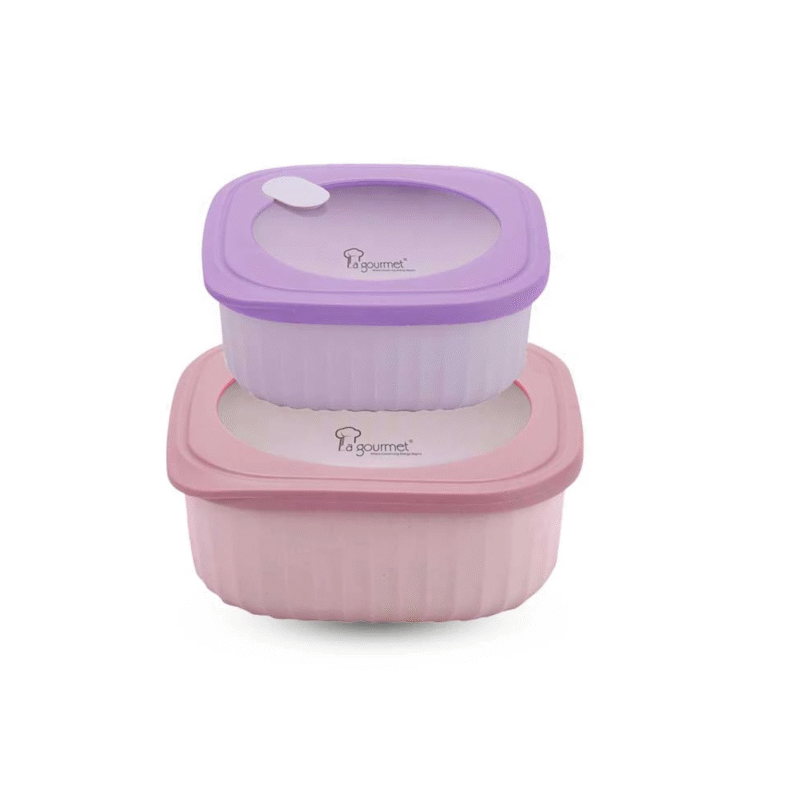 La gourmet Snack N’ Sip 2 Pieces Square Container Set (Pink/Purple)