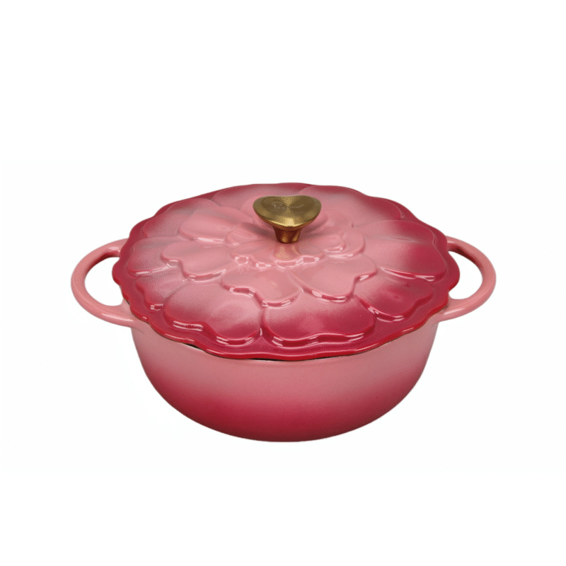 La gourmet La Fleur 20 x 8.5cm Enameled Cast Iron Casserole, 2L - Hibiscus