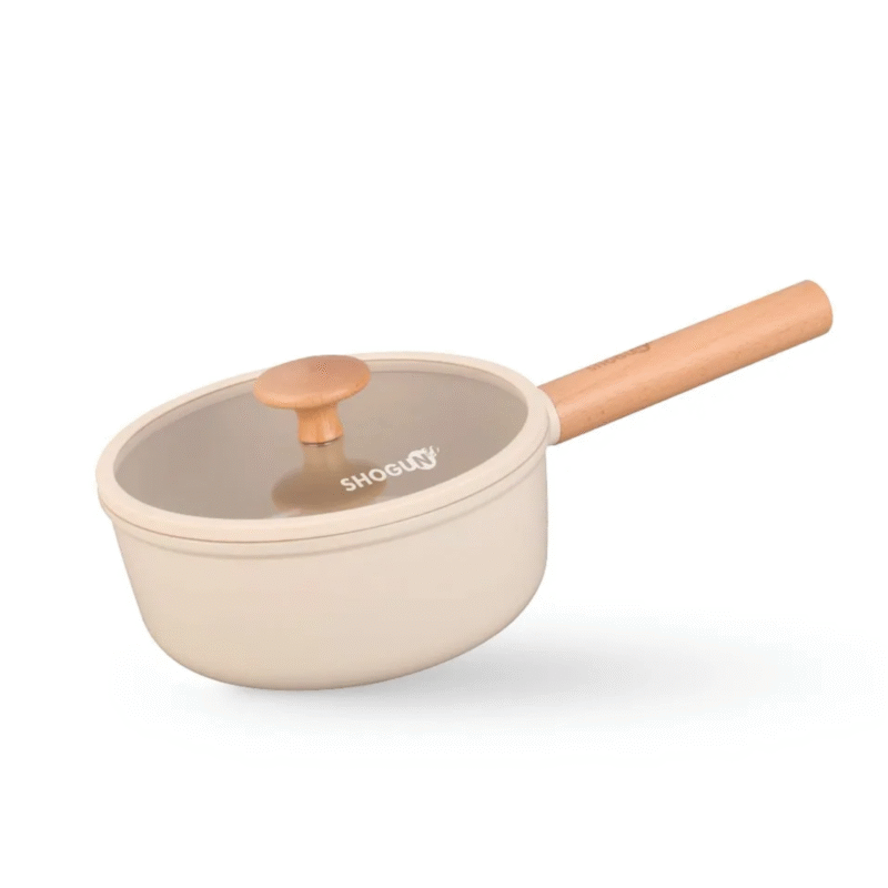 Shogun Ivory Ceragan Ceramic 20 x 8.8cm Saucepan with Silicone Rim Glass Lid, 2.2L (Induction)