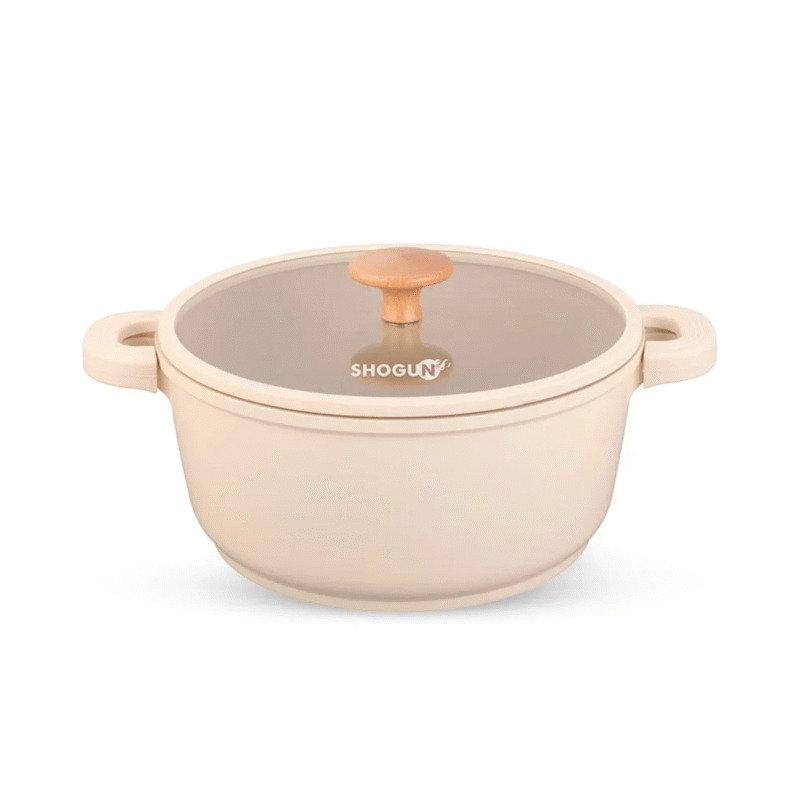 Shogun Ivory Ceragan Ceramic 24 x 11.2cm Casserole with Silicone Rim Glass Lid, 4.2L (Induction)