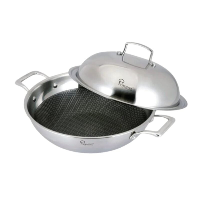 La gourmet Galactic 36 x 10.5cm Stainless Steel Honeycomb Non-stick Wok with Stainless Steel Cover, 7L (IH)