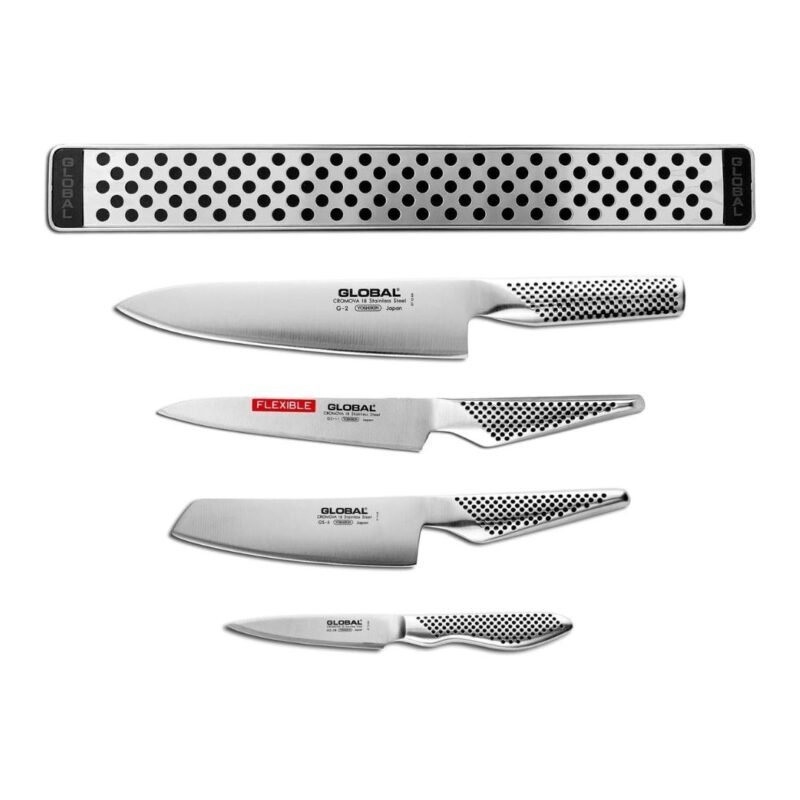 Global Knife Set 4pc & Magnetic Rack