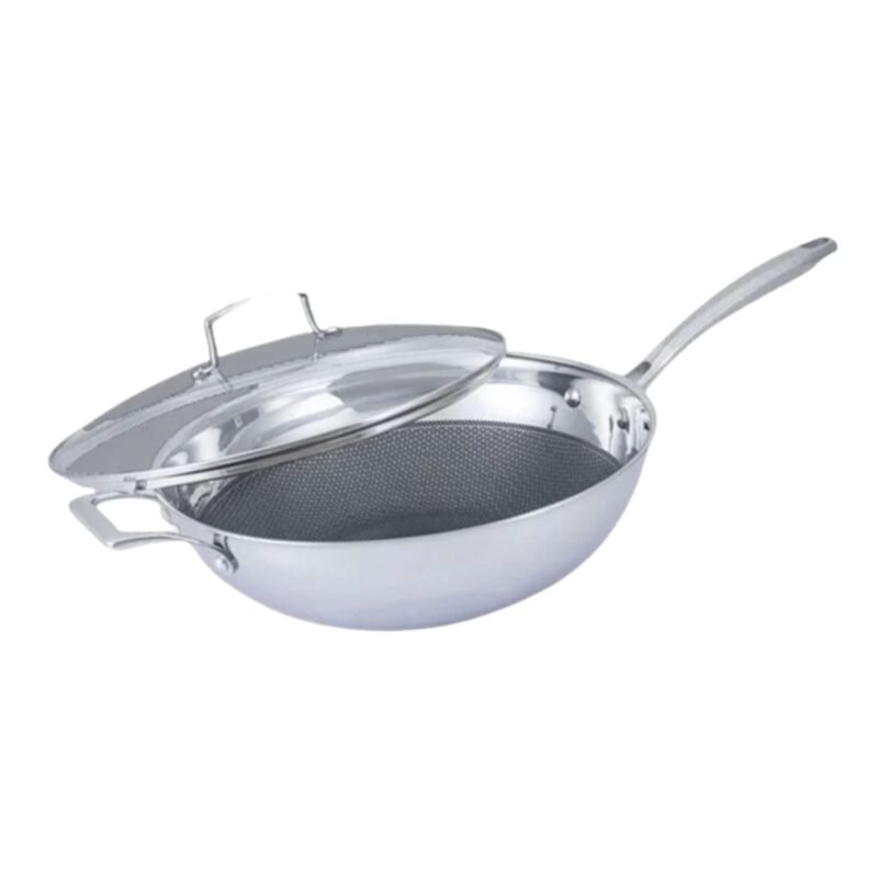 La gourmet Galactic 28 x 8.5cm Honeycomb Stirfry Wok  with Glass Lid (IH)