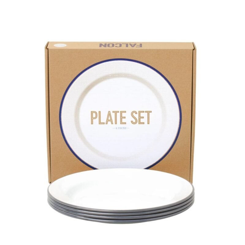 Falcon Plate 24cm (4pcs/set) - White/Pigeon Grey Rim