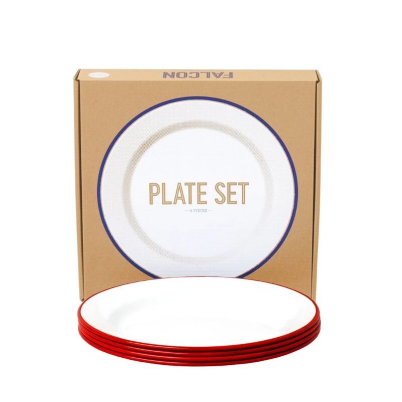 Falcon Plate 24cm (4pcs/set) - White/Pillarbox Red Rim