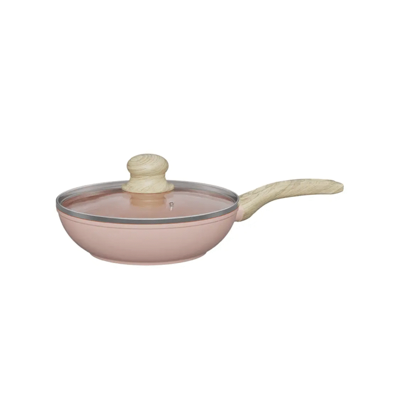 Shogun Mini 2 Ceragan Ceramic 20 x 6.5cm Wok with Glass Lid, 1.4L (Induction) - Pink