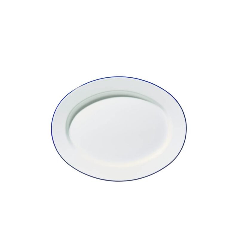 Falcon Oval Plate - White with Blue rim