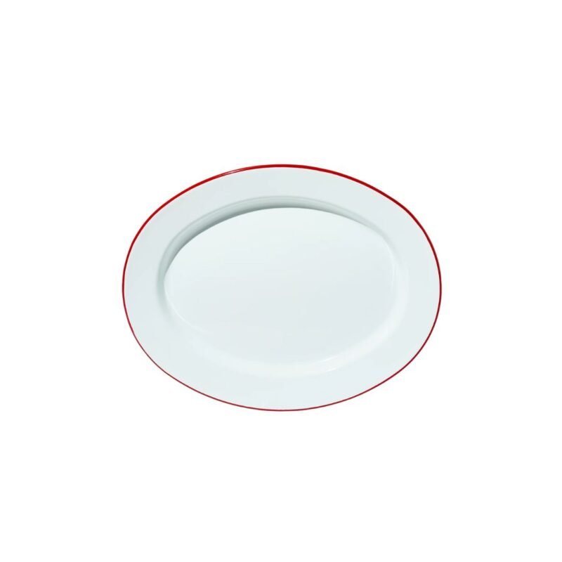 Falcon Oval Plate - White with Pillarbox Red rim